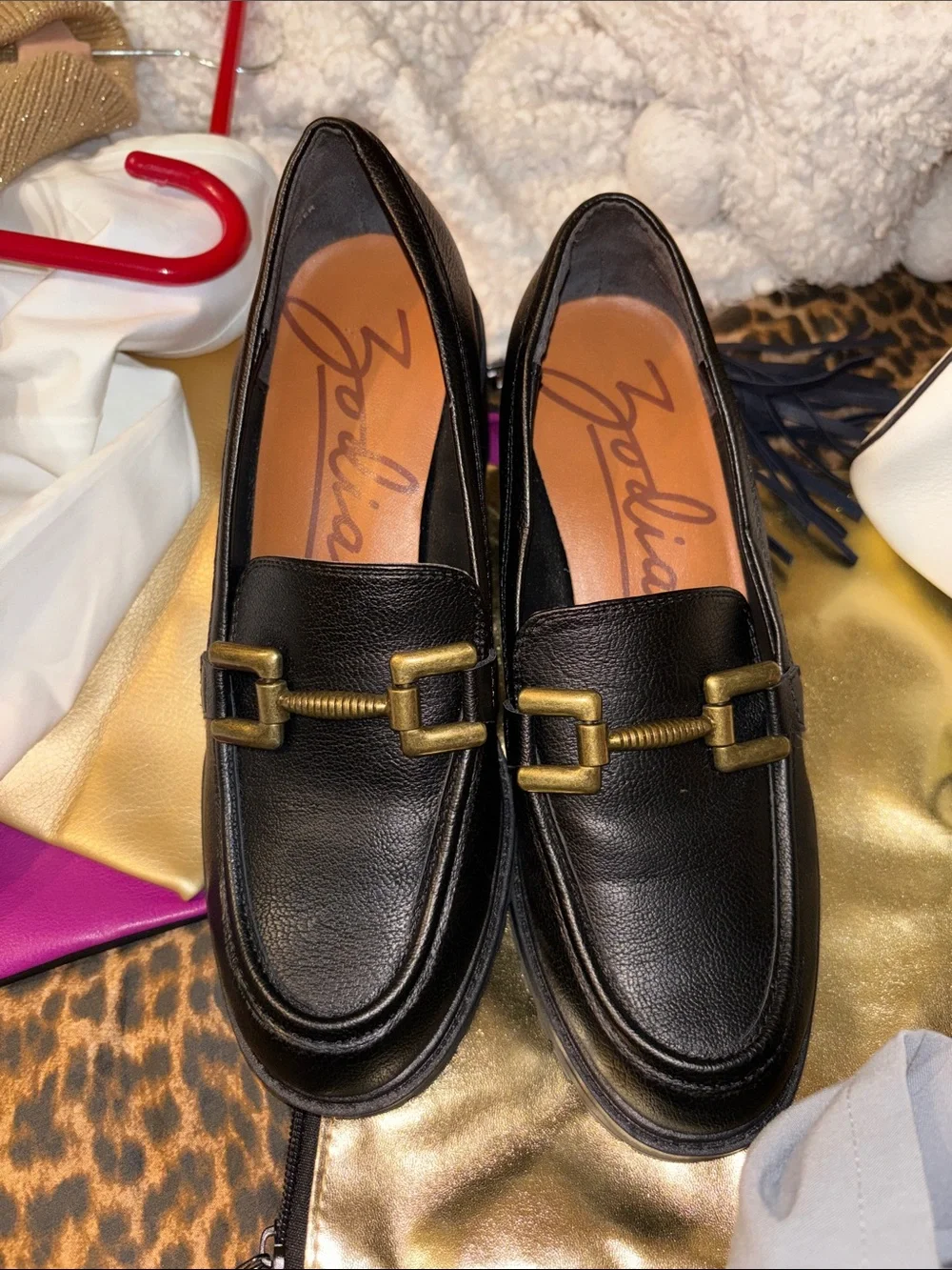 Black Leather Women Loafers with Brass Bit Detail size 7.5